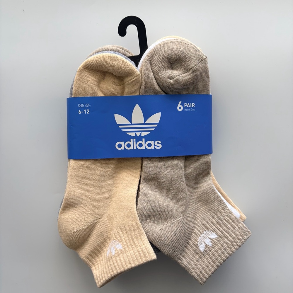 Adidas men’s quarter socks 6 pair size 6-12 brown beige white
